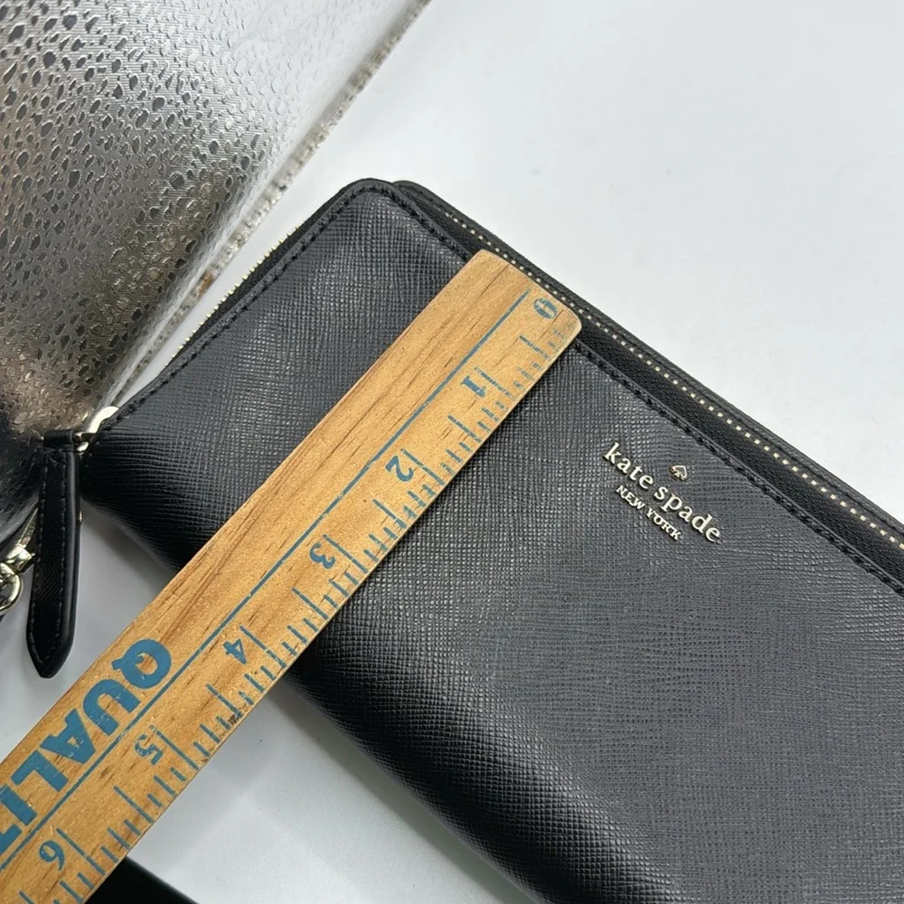 Kate Spade Staci Carryall Double Zip Around Black Wristlet Wallet ID Card Holder